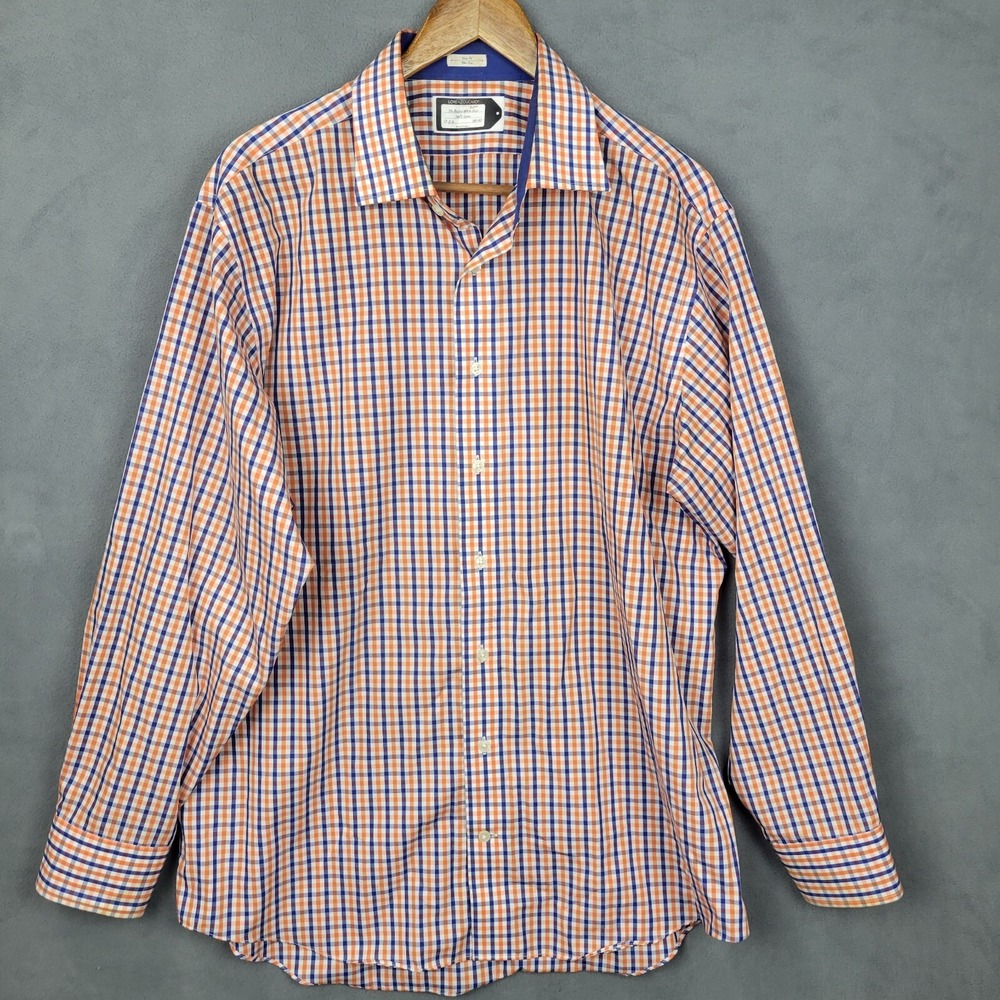 Lorenzo Uomo Shirt‎ Men's 34 Orange Plaid Cotton Collared Long Sleeve Button-Up